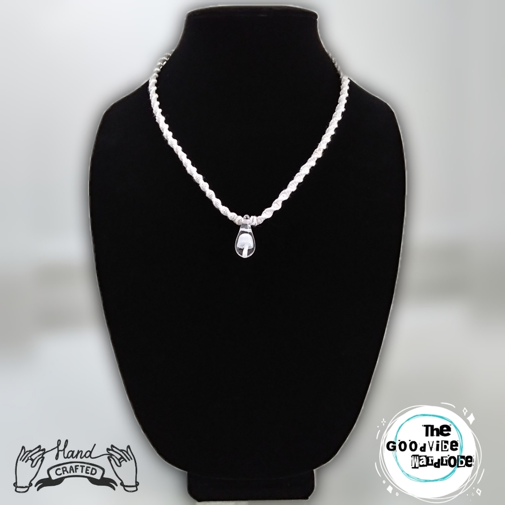 Snow White Shroom Twisted Hemp Necklace